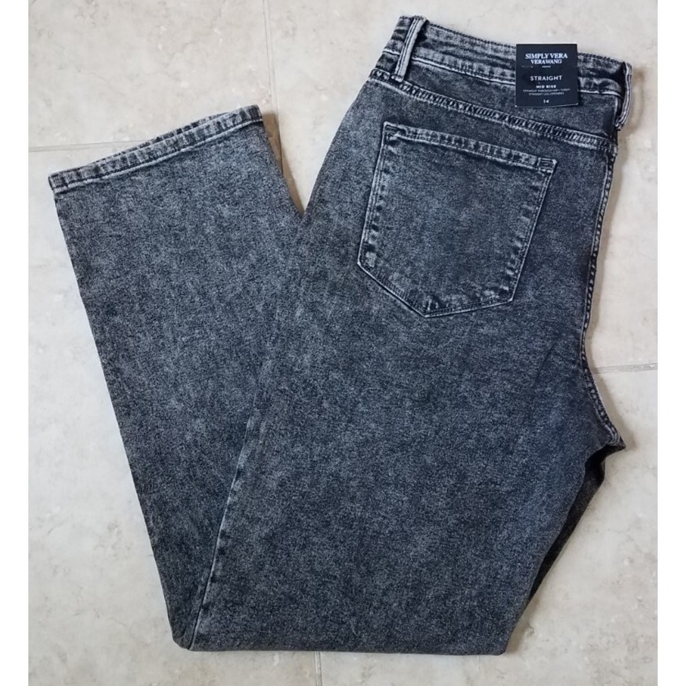 SimplyVera VeraWang Power Stretch Straight Leg‎ Jeans Black Acid Pants sz 14 NEW